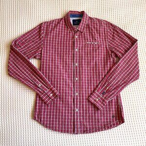 Scotch & Soda coral plaid button front shirt, men's M
